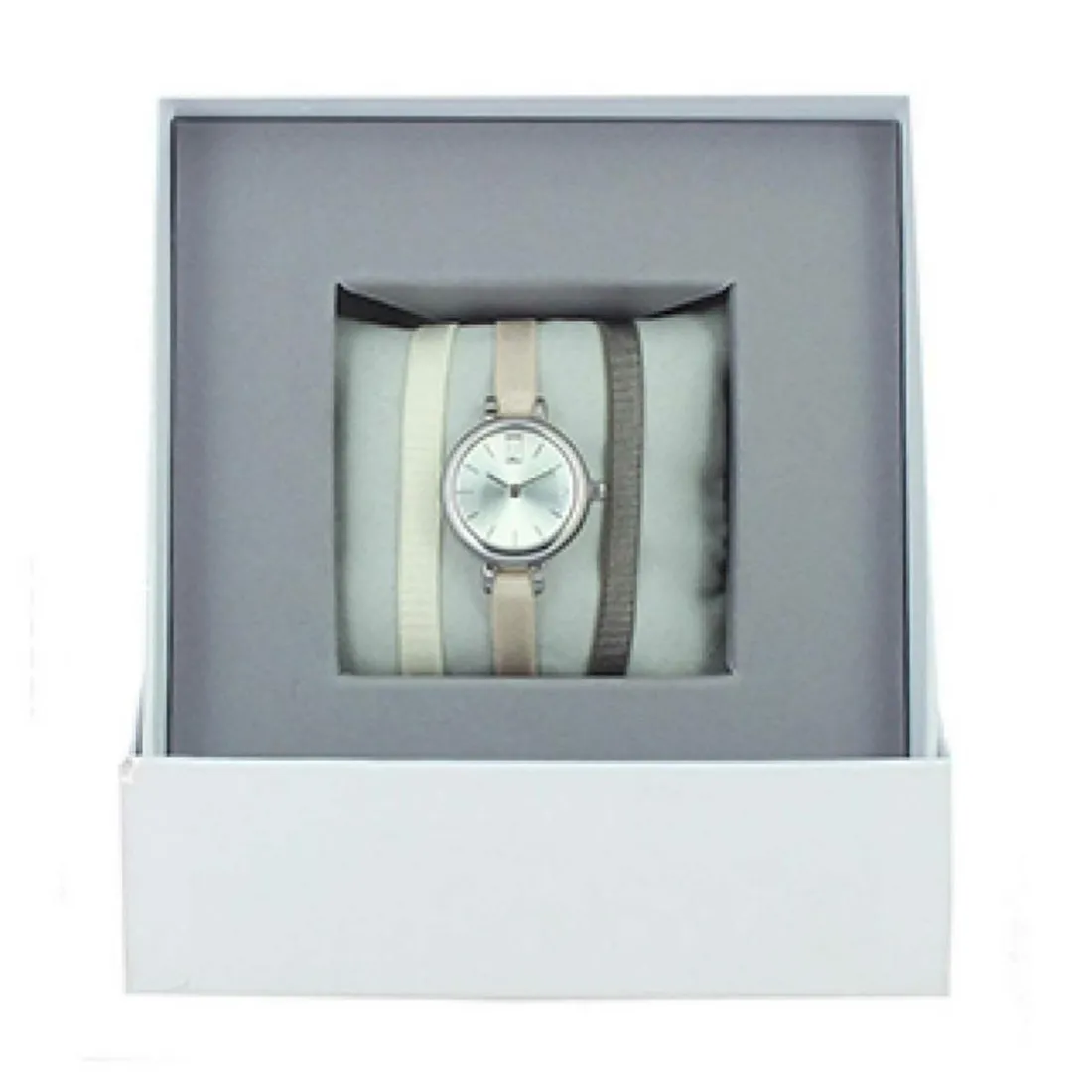Coffret Les InterchangeablesA56937 - Montre Ruban Bracelet Crème Boîtier Argenté Palladium Les Interchangeables