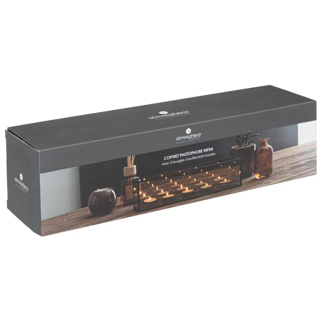 Coffret photophore 5 bougies en verre noir