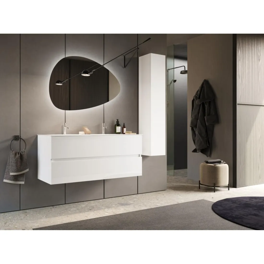 Colonne 1 Porte à poser Sienna laqué brillant blanc Système Push Pull 138 cm