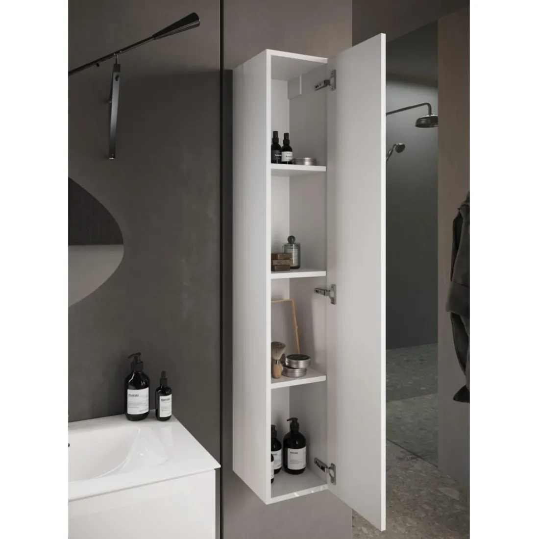 Colonne 1 Porte à poser Sienna laqué brillant blanc Système Push Pull 138 cm