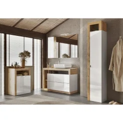 Colonne de rangement salle de bain Ancona 1 Porte 5 étagères coloris Chêne L35xH188 cm