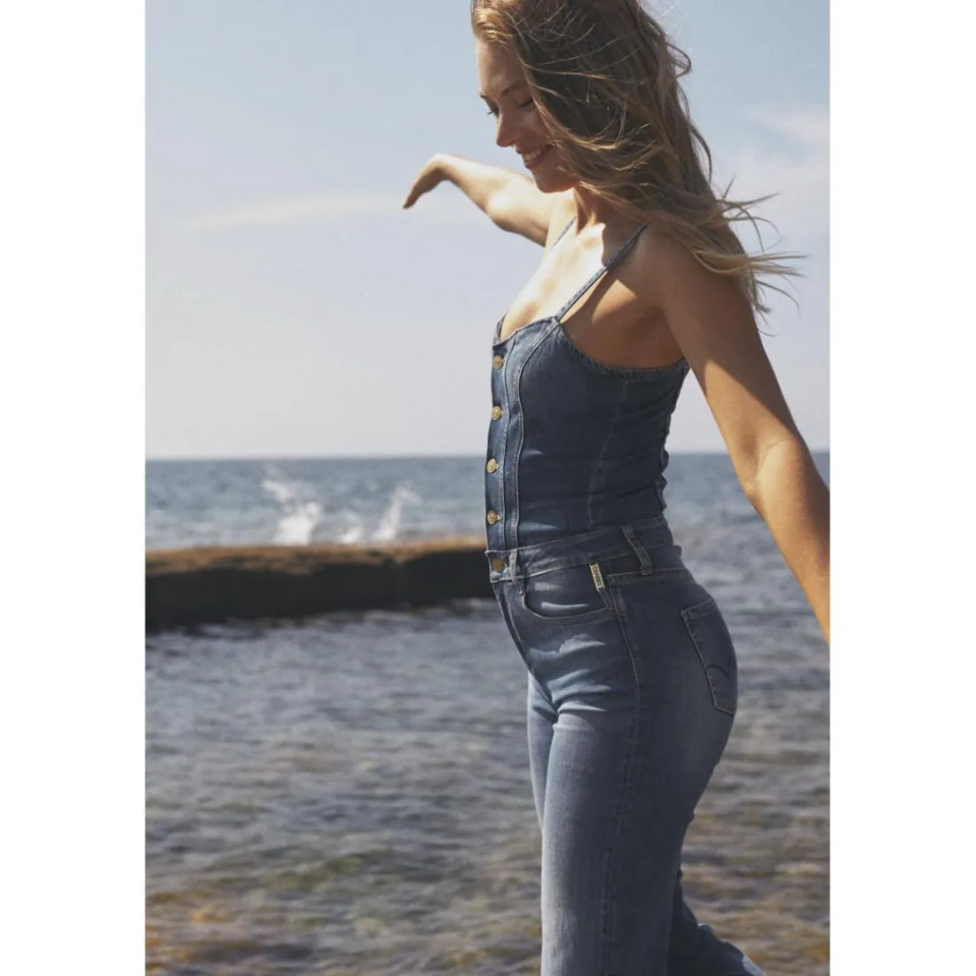 Combinaison droit en jeans VIENNE bleu