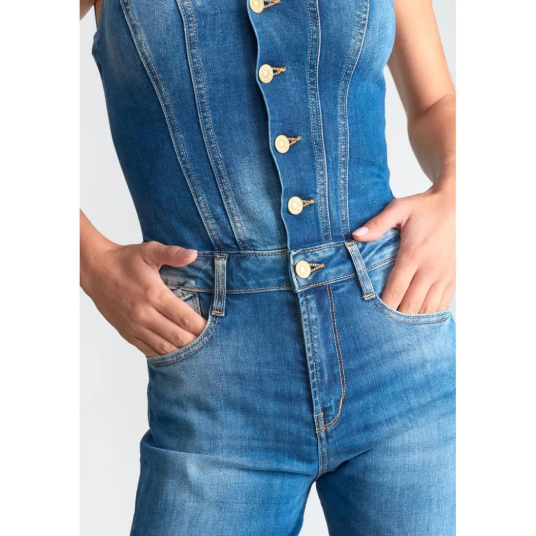 Combinaison droit en jeans VIENNE bleu