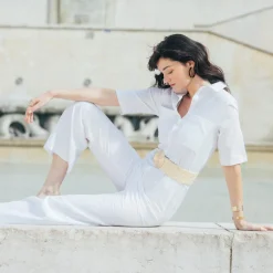 Combinaison pantalon en Lin Alicia Réédition blanc