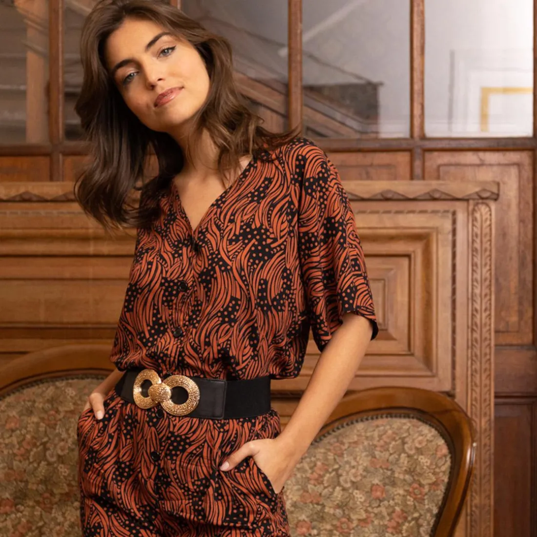 Combinaison pantalon print jungle réédition Nyali multicolore en viscose