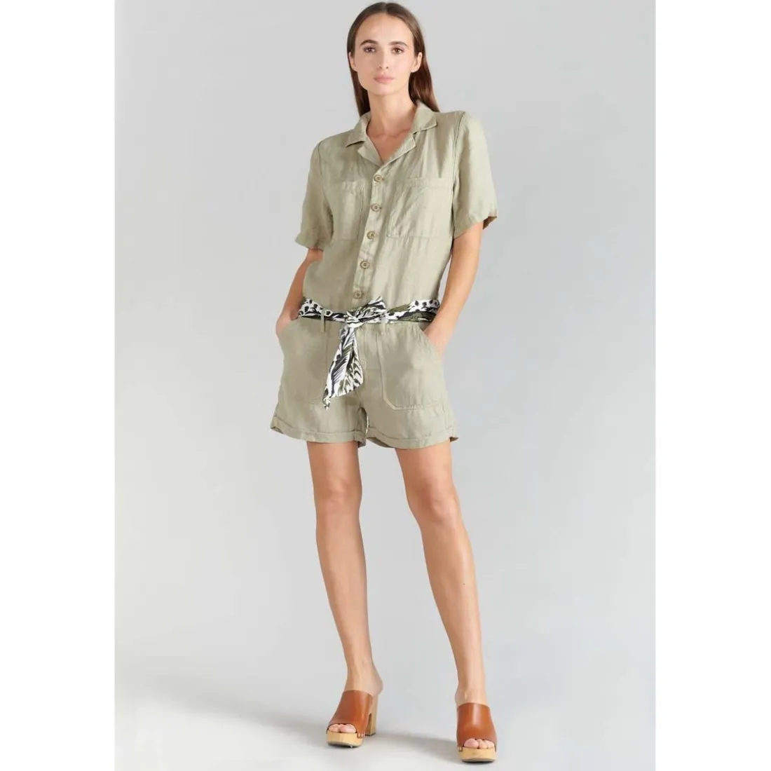 Combinaison short BARASSE blanc en lin