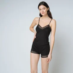 Combishort en maille fines bretelles Iconic noir