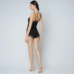 Combishort en maille fines bretelles Iconic noir