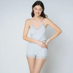 Combishort en maille fines bretelles Iconic gris