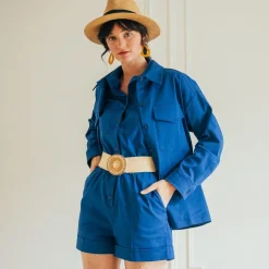 Combishort saharienne Camelia Réédition bleu en coton