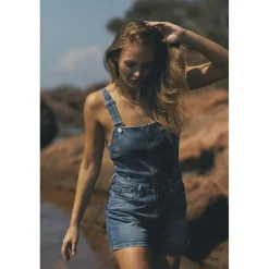 Combishort salopette en jeans SOFIA bleu Fleur