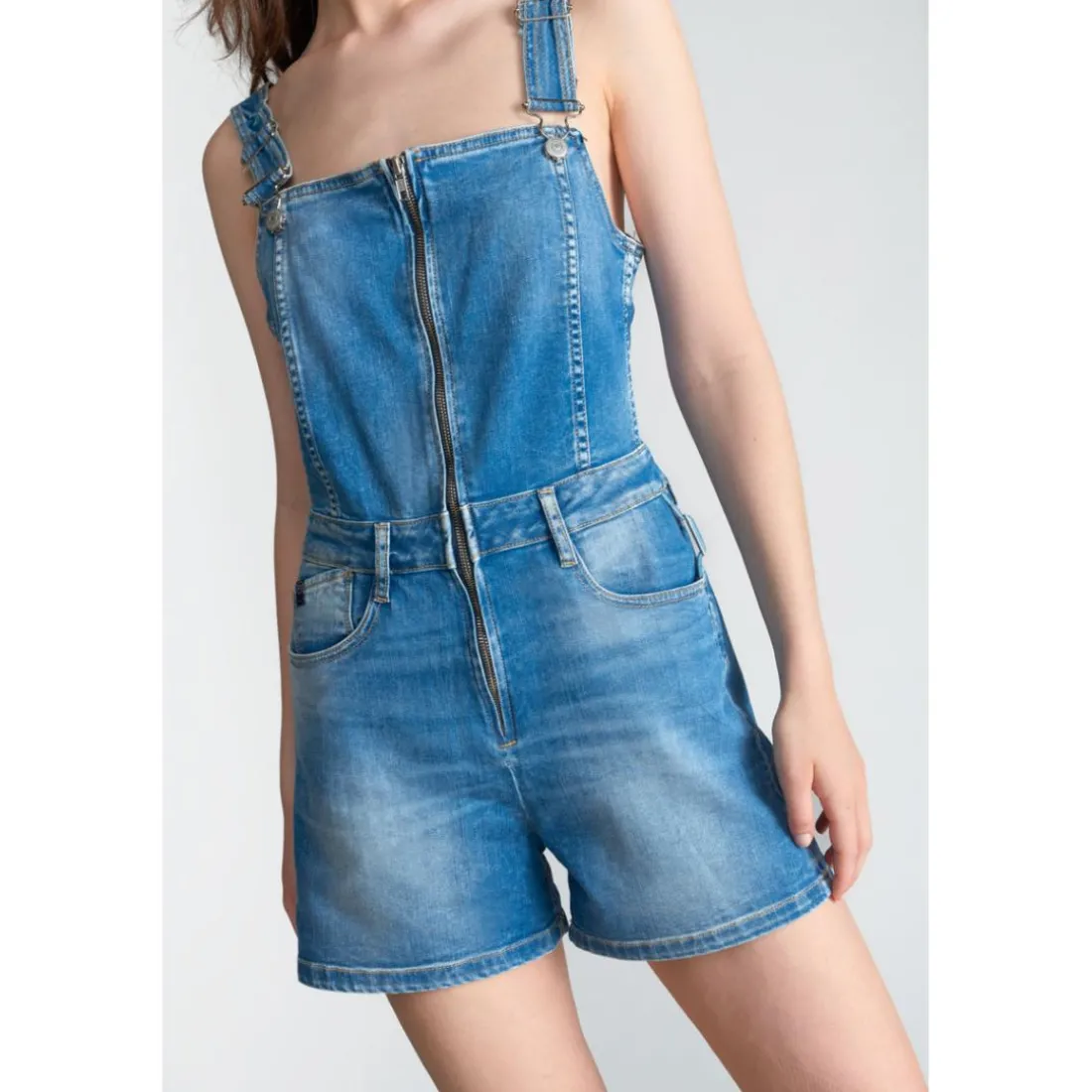 Combishort salopette en jeans SOFIA bleu Fleur