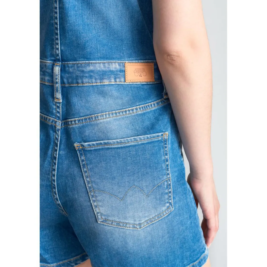 Combishort salopette en jeans SOFIA bleu Fleur