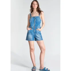 Combishort salopette en jeans SOFIA bleu Fleur