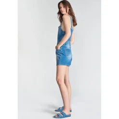 Combishort salopette en jeans SOFIA bleu Fleur