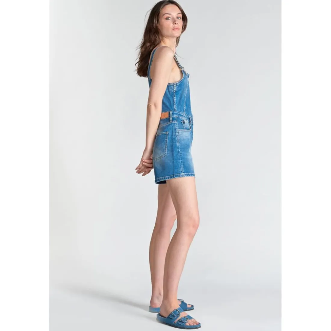 Combishort salopette en jeans SOFIA bleu Fleur