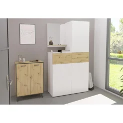 Commode 1 porte 1 tiroir BELM 2 blanc et naturel