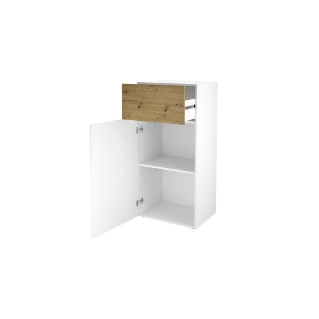 Commode 1 porte 1 tiroir BELM 2 blanc et naturel