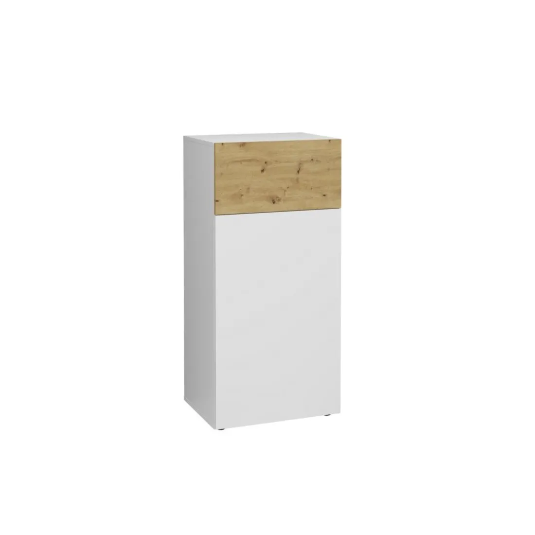 Commode 1 porte 1 tiroir BELM 6 blanc et naturel