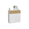 Commode 1 porte 5 tiroirs BELM 1 blanc et naturel