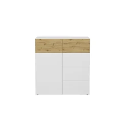 Commode 1 porte 5 tiroirs BELM 1 blanc et naturel