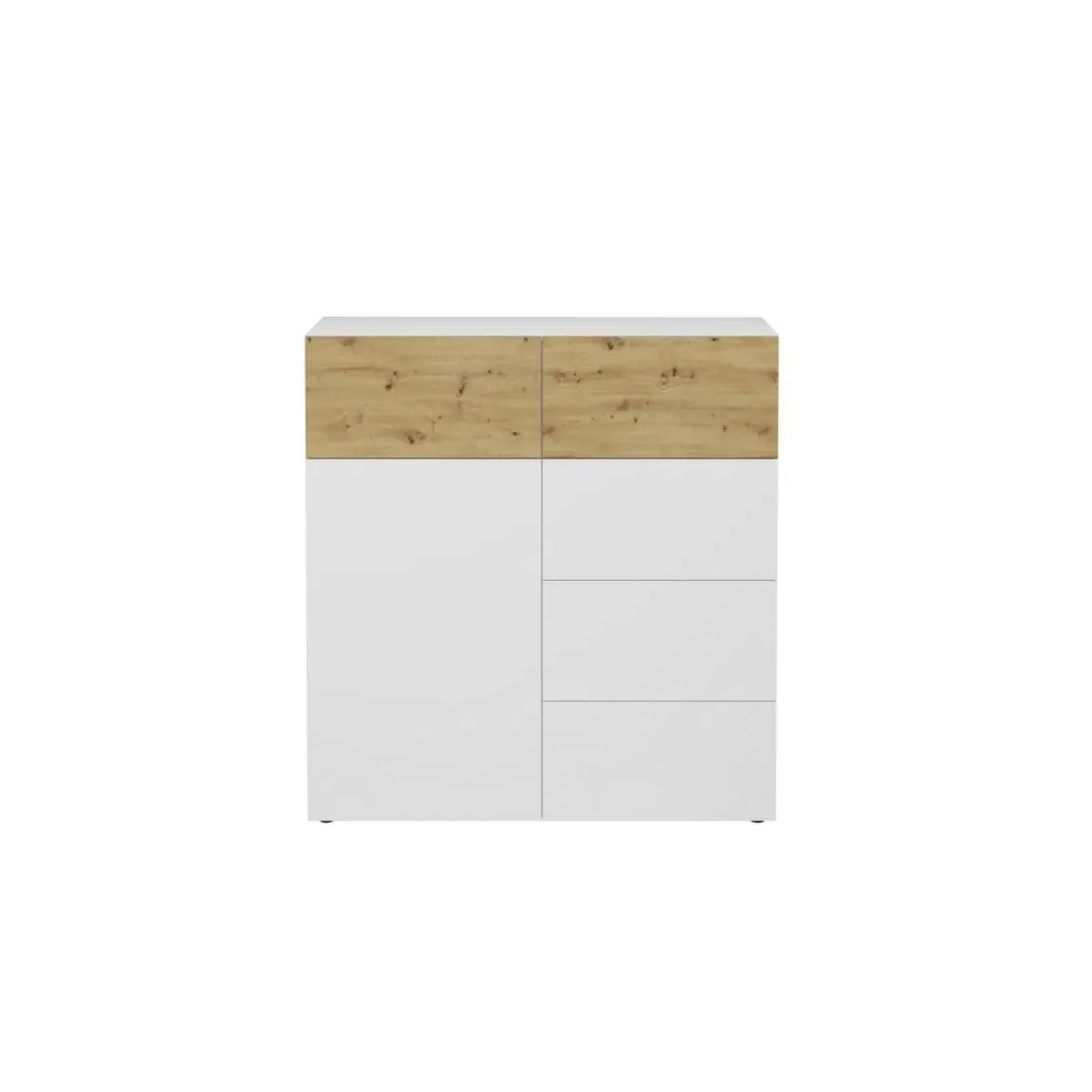 Commode 1 porte 5 tiroirs BELM 1 blanc et naturel