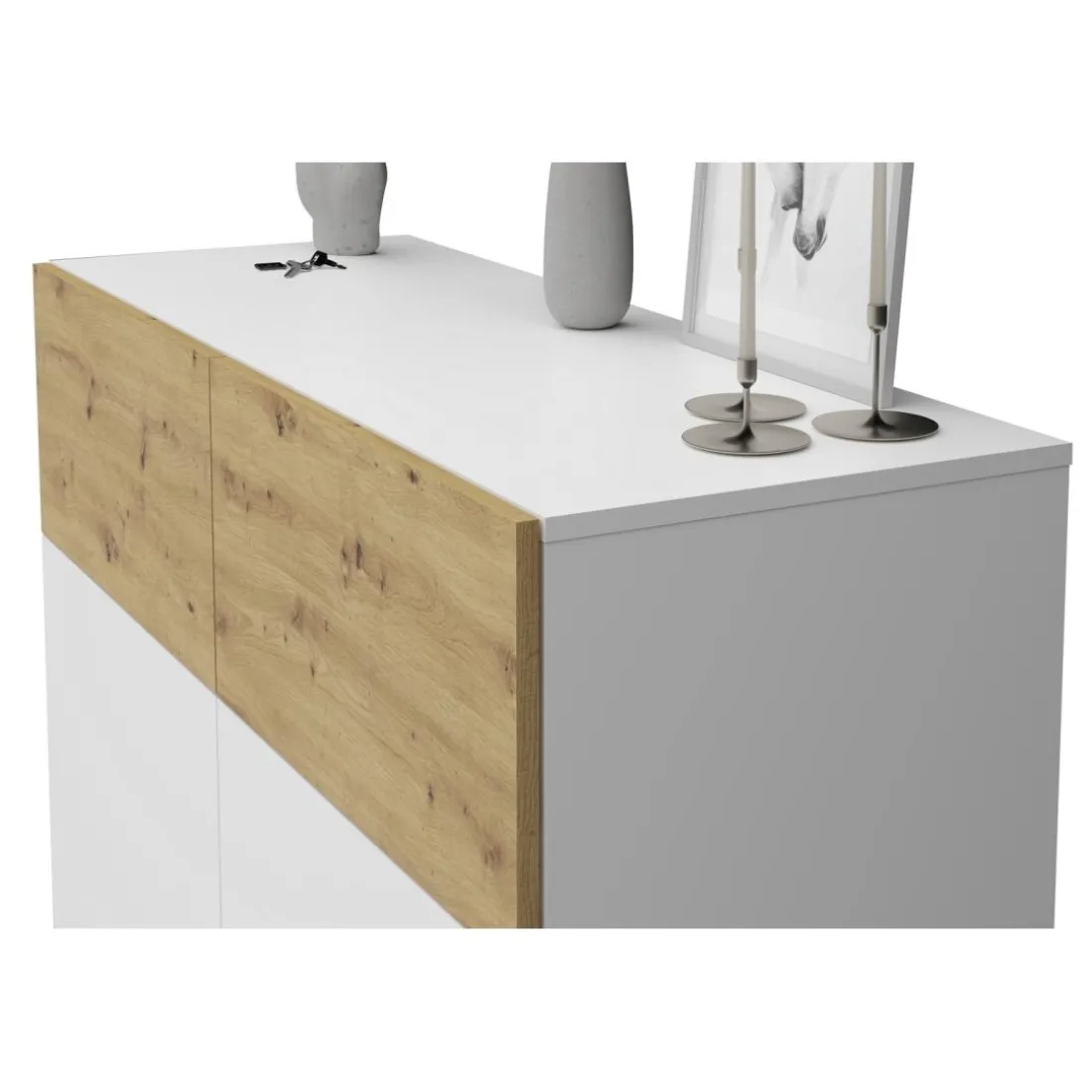 Commode 1 porte 5 tiroirs BELM 1 blanc et naturel