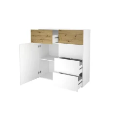 Commode 1 porte 5 tiroirs BELM 1 blanc et naturel