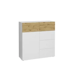 Commode 1 porte 5 tiroirs BELM 1 blanc et naturel