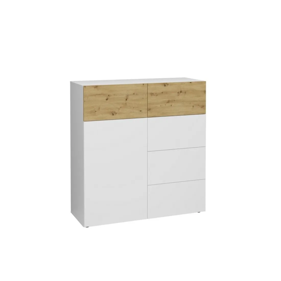 Commode 1 porte 5 tiroirs BELM 1 blanc et naturel