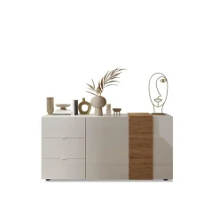 Commode 2 portes 3 tiroirs blanc lacqué