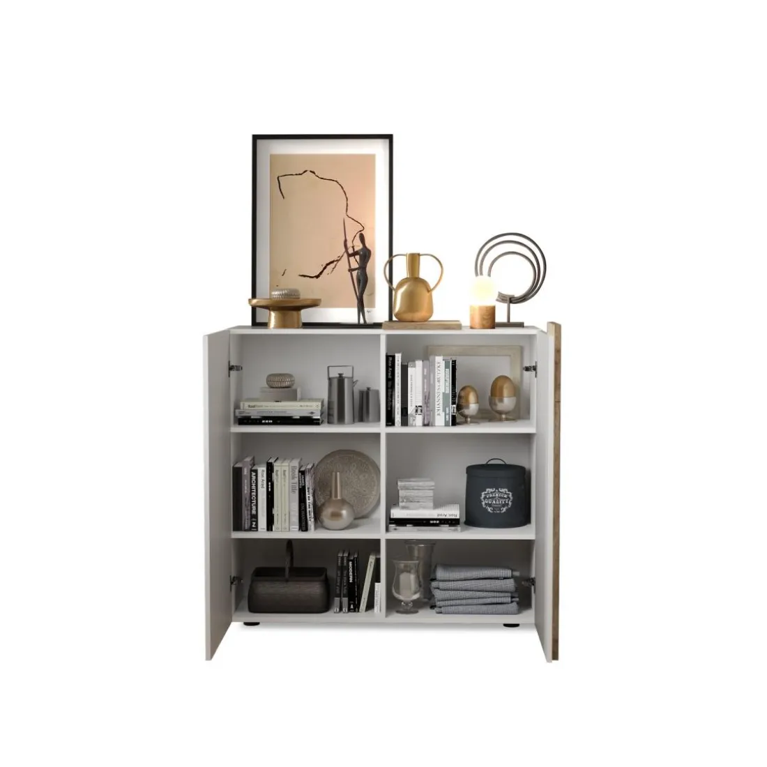 Commode 2 portes Blanc lacqué brillant chene