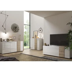 Commode 2 portes Blanc lacqué brillant chene