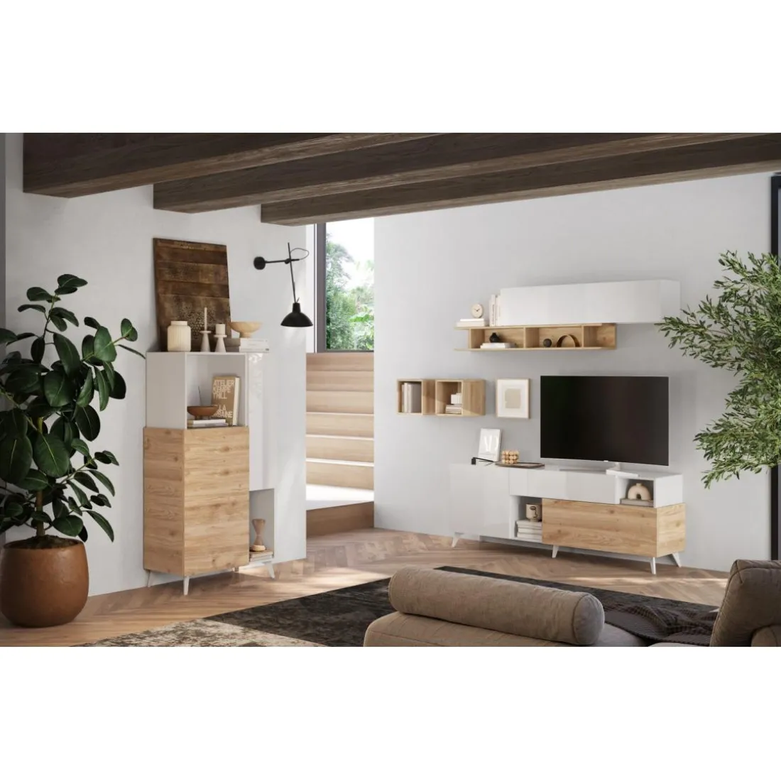Commode 2 portes Bois et blanc laqué