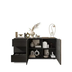 Commode 2 portes et 3 tiroirs gris VENUS