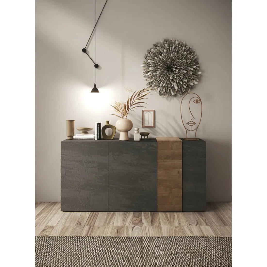 Commode 3 portes panneaux de particules gris