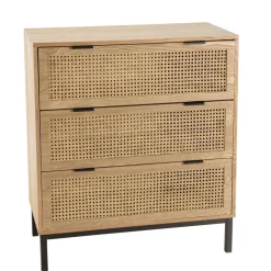 Commode 3 tiroirs cannage naturel pieds métal noir MARCEAU