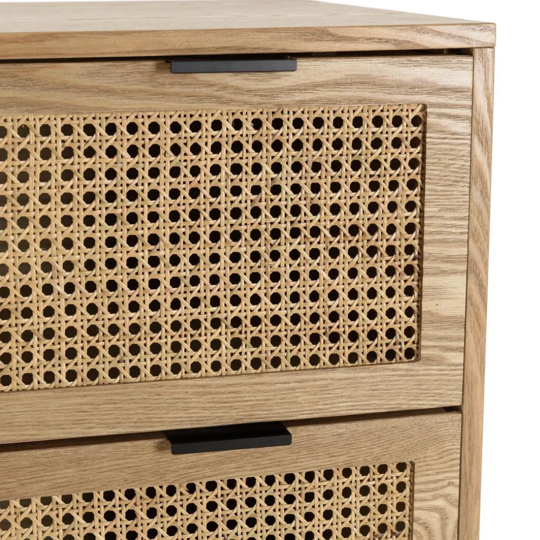 Commode 3 tiroirs cannage naturel pieds métal noir MARCEAU
