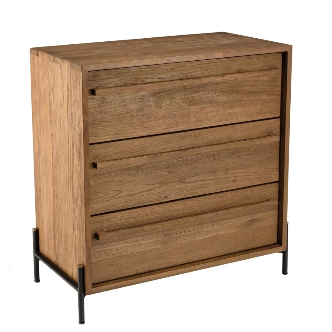 Commode 3 tiroirs en bois de teck recyclé pieds en métal noir