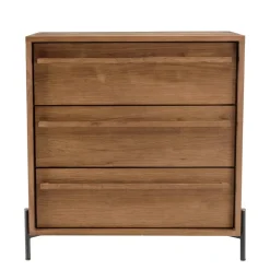 Commode 3 tiroirs en bois de teck recyclé pieds en métal noir