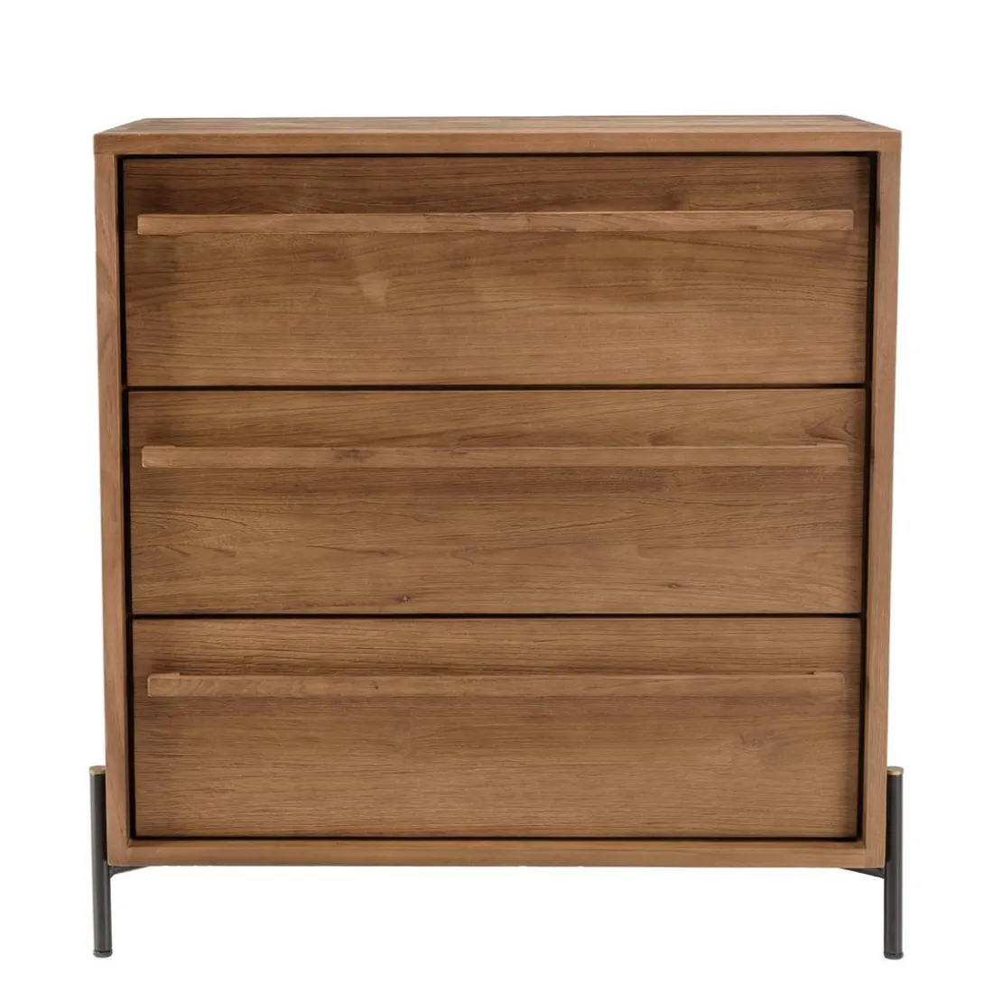 Commode 3 tiroirs en bois de teck recyclé pieds en métal noir