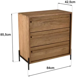 Commode 3 tiroirs en bois de teck recyclé pieds en métal noir