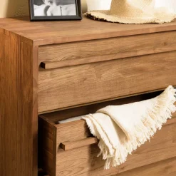Commode 3 tiroirs en bois de teck recyclé pieds en métal noir