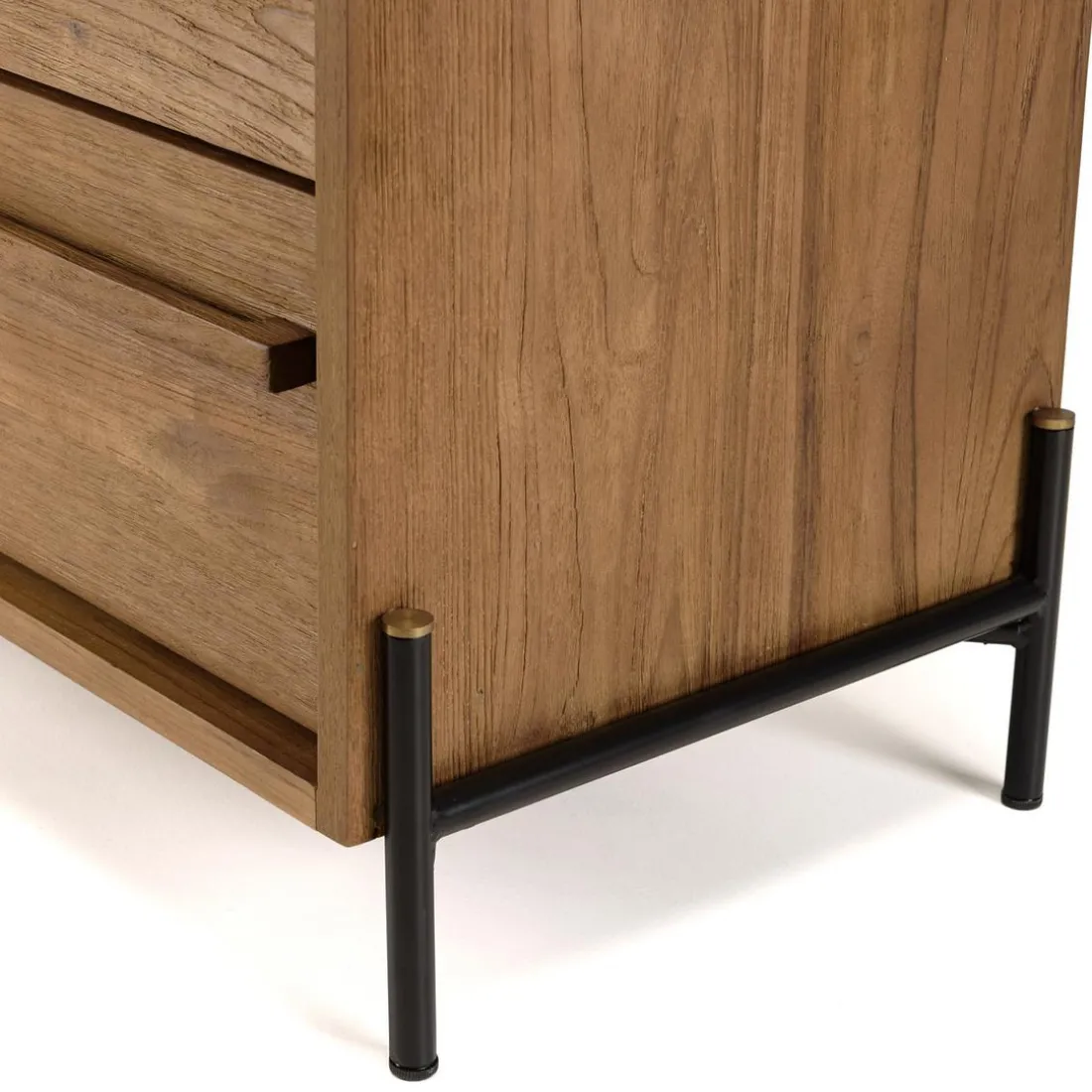 Commode 3 tiroirs en bois de teck recyclé pieds en métal noir