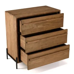 Commode 3 tiroirs en bois de teck recyclé pieds en métal noir