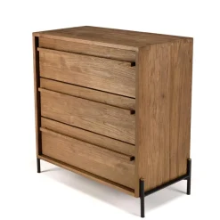 Commode 3 tiroirs en bois de teck recyclé pieds en métal noir