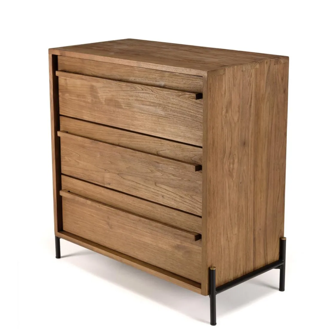 Commode 3 tiroirs en bois de teck recyclé pieds en métal noir