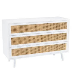 Commode blanche 3 tiroirs cannage naturel SANDRO
