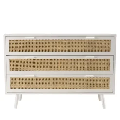 Commode blanche 3 tiroirs cannage naturel SANDRO