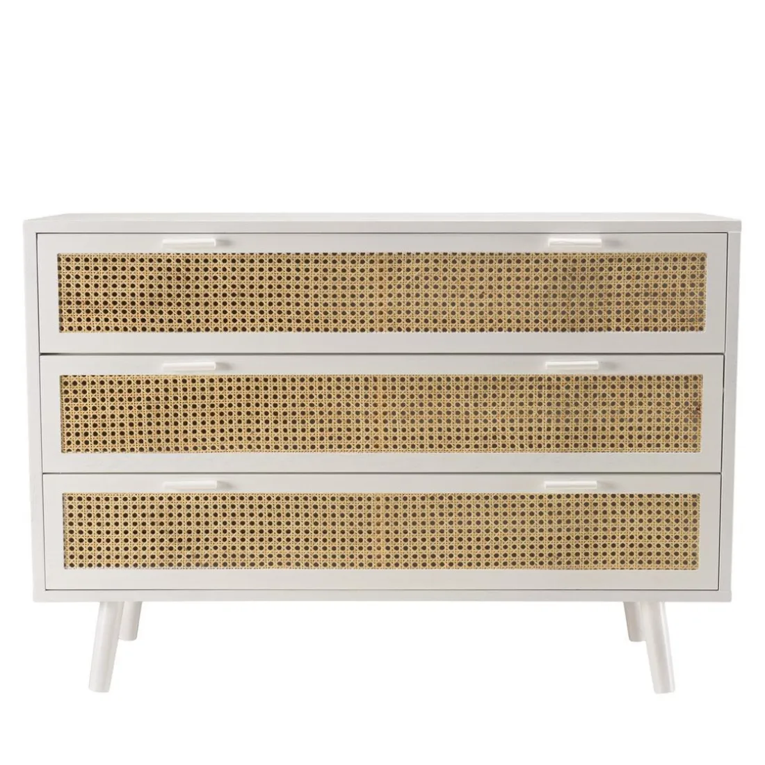 Commode blanche 3 tiroirs cannage naturel SANDRO
